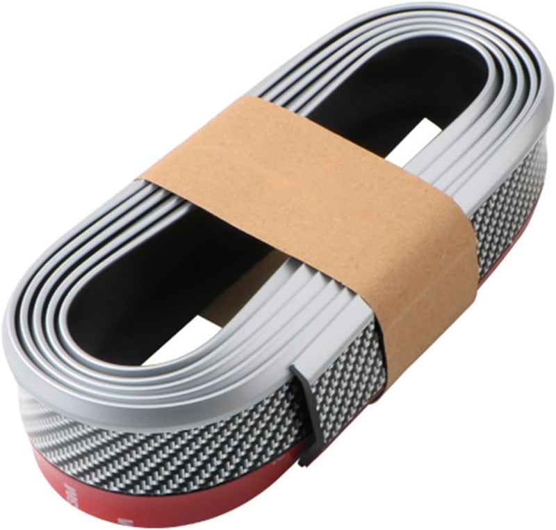 EOHMAK Car Front Bumper Protector Self-Adhesive Auto Splitter Body Spoiler Skirt Rubber Bumper Lip Trim Spoiler 2.5M/8.2ft(Carbon Fiber Silver Edge) - Image 1